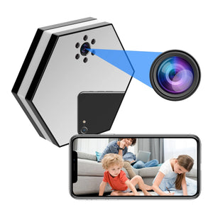 Sleek Clock SpyCam with 4K HD resolution streams a live feed of a man and two children playing on a living room floor directly to your smartphone.