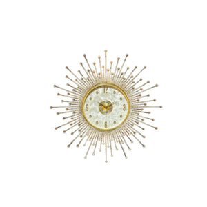The Premium Sun Wall Clock features a round face with black numbers and hands on a white background, bringing sculptural elegance and decorative flair to any room.