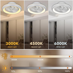 The Smart Fan Ceiling Light features an integrated LED with three color temperatures (3000K, 4500K, 6000K) and adjustable brightness. Enjoy style and convenience with remote control, perfect for any space.