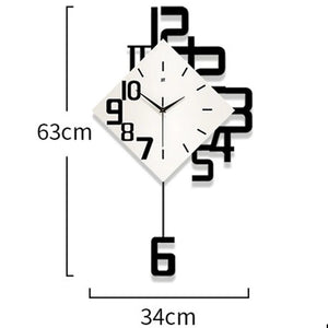 The Minimalist Numeric Wall Clock boasts a diamond-shaped white face, bold black hands, and oversized numbers that extend beyond the edges. Measuring 63cm tall by 34cm wide, it brings a creative touch to any space.