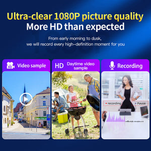 The promotional image showcases the Smart Watch SpyCam, featuring real-time video sync, daytime video samples, and recording icons with clear HD graphics and text to highlight its 1080P Full HD picture quality.