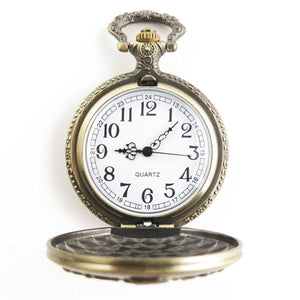 A Skeleton Pocket Watch featuring a classic white face and vintage-inspired design.
