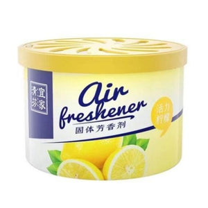 A round container of air freshener, topped with a yellow lid and adorned with images of lemons, cleverly conceals the high-tech surveillance capabilities of the Fake Decorative Display SpyCam.