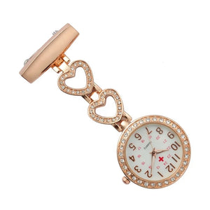 The Alloy Metal Diamond Doctor Medical Nurse Pocket Watch Quartz Breast Nurses Watches features rhinestone heart links, a white dial with Arabic numerals and red medical crosses—ideal for any breast nurse watch collection.