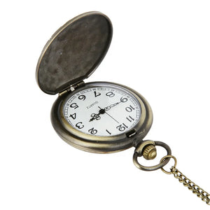 Open High Quality Cheap Vintage Dragon Engraved Quartz Old Pocket Watch with a white face, black numerals, ornate hands, and a chain—an elegant example of vintage charm from Relojes Antiguos Bolsillo.