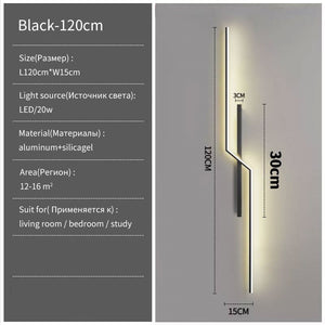 The Minimalist Wall Sconce is a vertical black LED wall light (120cm x 15cm), crafted from aluminum and silicone, perfect for decorating 12-16m² spaces such as living rooms, bedrooms, or studies.
