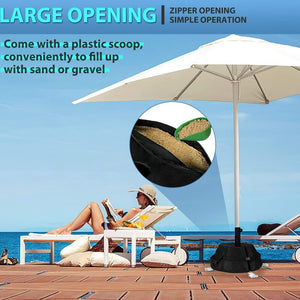 umbrella weighted base | in-ground umbrella base | umbrella base water filled | fillable umbrella base | beach umbrella sand bags | best umbrella stand for wind | where to buy sand for umbrella base | filled umbrella base with water or sand | sand filled umbrella base