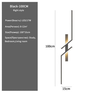 Minimalist Wall Sconce in black, 100cm tall and 15cm wide—perfect for study, bedroom, or living room. This decorative wall lighting illuminates 8–12m² with efficient 17W power.