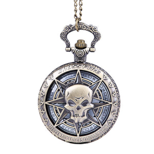 The Skeleton Pocket Watch features a compass design, a bold skull at its center, and displays "Crossfire" and "Mercenary Forces Corporation" on its face for a distinctive vintage look.