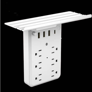 White Universal US Outlet SpyCam showing six sockets, USB and Type-C ports, top shelf, and microSD card slot
