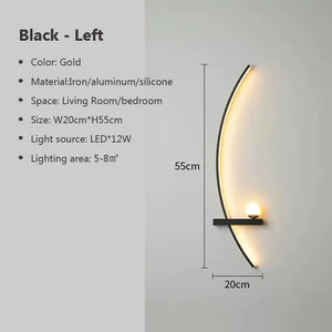 The Arc Wall Sconce is a modern wall light with a sleek gold design, expertly crafted from iron, aluminum, and silicone. Measuring 20cm in width and 55cm in height, it is ideal for both living rooms and bedrooms. This elegant lighting solution features a 12W LED light that illuminates an area of 5-8m².