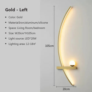The Arc Wall Sconce is an elegant lighting solution that combines iron, aluminum, and silicone materials. It measures 105cm in height and 20cm in width, and uses a 20W LED light source. This modern wall light is perfect for living rooms or bedrooms.