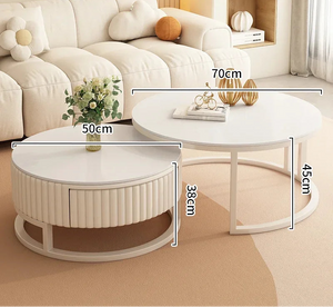 The Luxury Round Coffee Table Set features two chic tables in a minimalist style, measuring 50cm x 38cm and 70cm x 45cm, perfect for stylish living rooms.