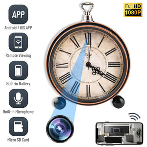 The Roman Numeral Clock SpyCam is a vintage-style, 1080P WiFi camera disguised as a clock. It offers remote viewing and operates on a built-in battery, blending seamlessly into any decor for discreet home surveillance.