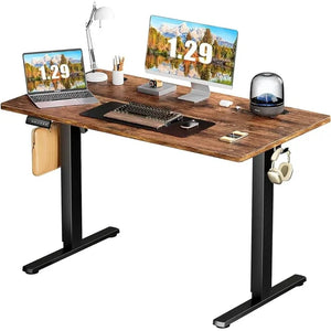 Keep your desk clutter-free with our Elegant Rustic Brown Electric Desk, complete with convenient hooks and wire management to maintain a tidy work area.