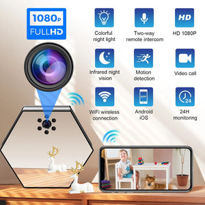 The Sleek Clock SpyCam offers 4K HD video, infrared night vision, motion detection, remote intercom, video calling, 24/7 monitoring, and easy smartphone app access—all in a stylish hexagonal design.