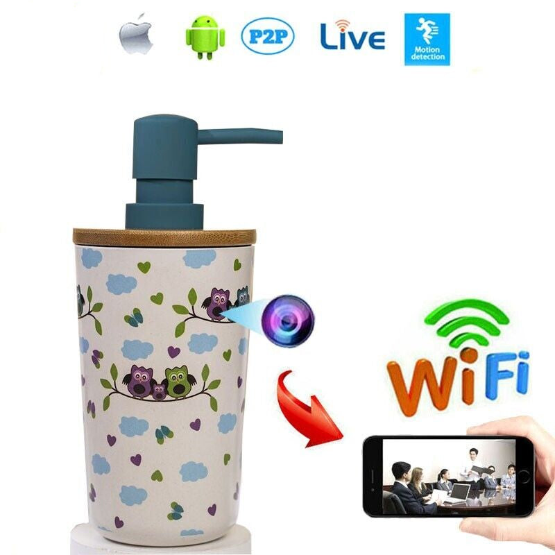 The Cute Decorative Display SpyCam is a soap dispenser in disguise, offering 4K UHD clarity along with P2P, live viewing, motion detection, and WiFi. It's compatible with Android and iOS systems for discreet and private use.