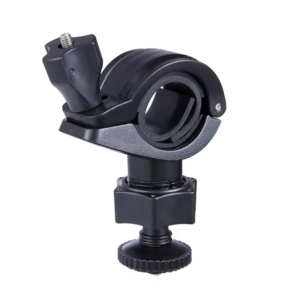 The Outdoor Flashlight SpyCam clamp mount features a black adjustable screw knob, perfect for securing the device to round bars or poles—ideal for outdoor adventures. Isolated on a white background.