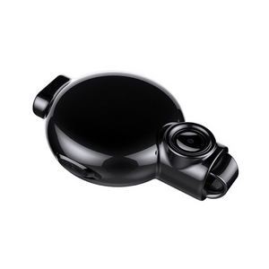 A black, round retractable dog leash with a built-in LED flashlight on the handle is pictured on a white background—great for night walks or detecting hidden devices like the Necklace SpyCam.