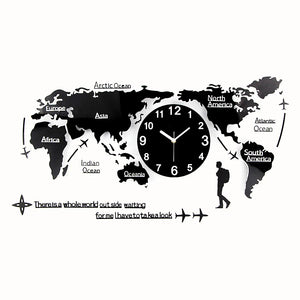 A wall clock featuring a 3D world map design, perfect for travel enthusiasts.