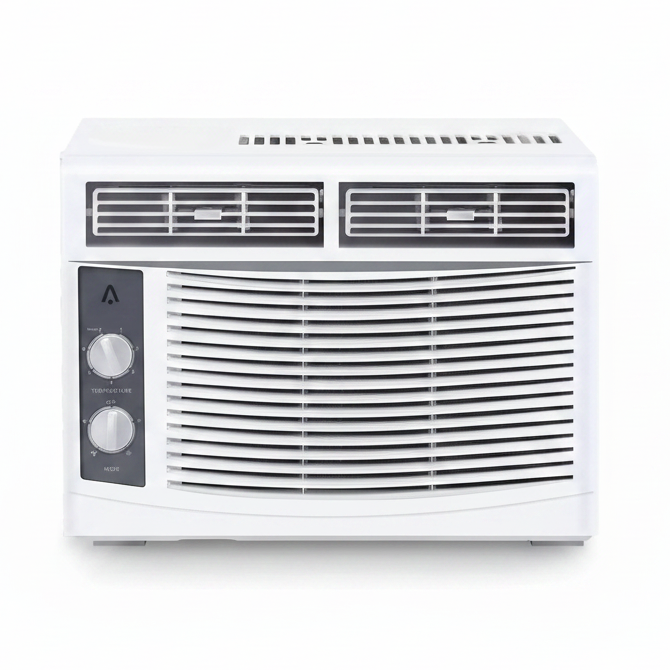 Front view of the Window Air Conditioner, designed with control knobs and vents for efficient, compact cooling in any room.