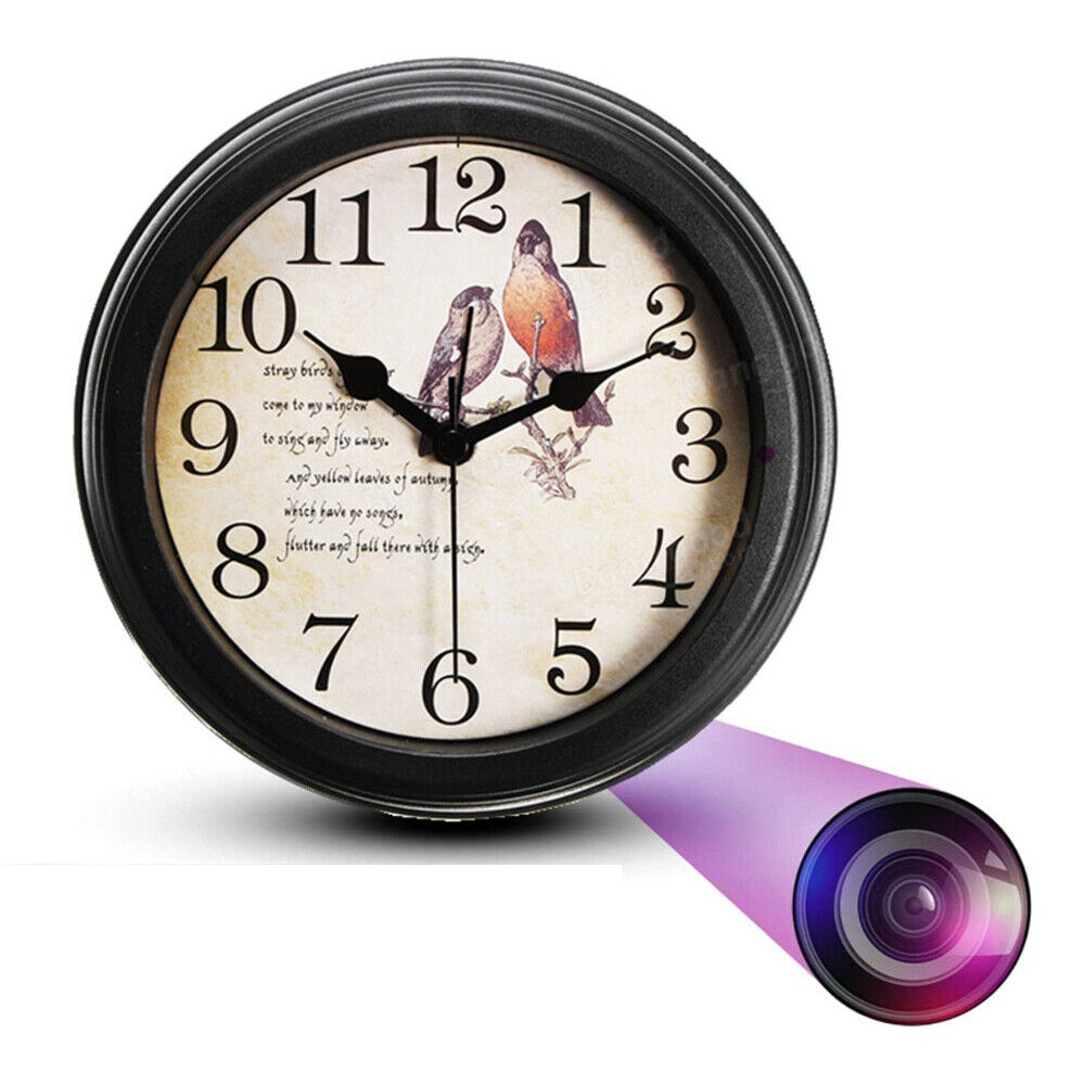Bird Clock SpyCam: This round clock with a bird illustration conceals a camera lens that emits a faint light, featuring motion detection and night vision to capture every moment, day or night.
