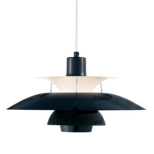 A stylish pendant light with a black shade.