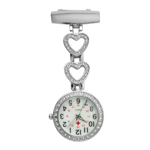The Alloy Metal Diamond Doctor Medical Nurse Pocket Watch features a white dial with black numerals and red cross symbol—an elegant quartz watch, ideal for breast nurses.
