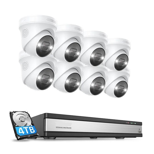 An upgraded outdoor security surveillance system with AI detection, including eight CCTV cameras with a hard drive.