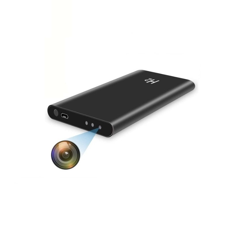 The Power Bank SpyCam is a black, rectangular portable power bank with a hidden camera lens and visible front charging port—ideal for discreet recording with its mini spy camera design.