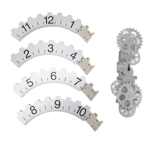 The Ring Gear Wall Clock features vertically arranged segments with numbers 1 to 12, presenting a clock assembly with numerical markings that seamlessly enhance modern interiors.