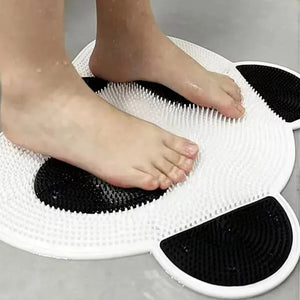 Experience a soothing foot massage and improved circulation on the wet bathroom floor with the Panda Shower Massage Mat, featuring bristles shaped like a panda.