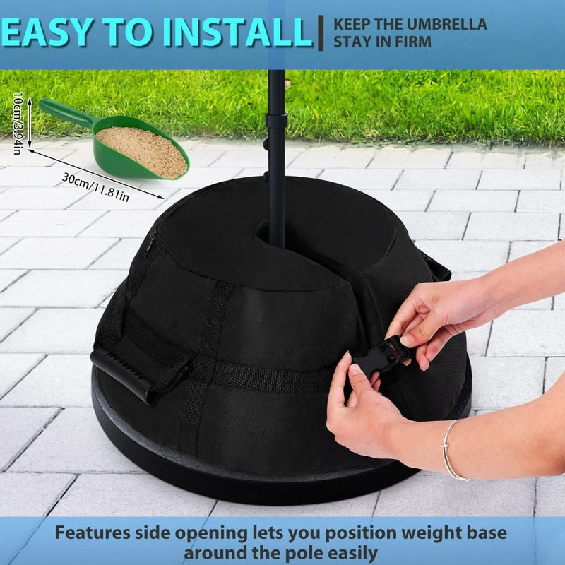 umbrella weighted base | in-ground umbrella base | umbrella base water filled | fillable umbrella base | beach umbrella sand bags | best umbrella stand for wind | where to buy sand for umbrella base | filled umbrella base with water or sand | sand filled umbrella base