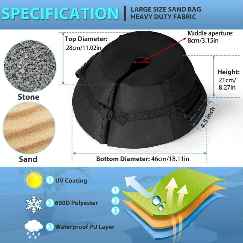 umbrella weighted base | in-ground umbrella base | umbrella base water filled | fillable umbrella base | beach umbrella sand bags | best umbrella stand for wind | where to buy sand for umbrella base | filled umbrella base with water or sand | sand filled umbrella base