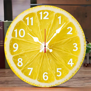 Lemon-Themed Wooden Round Silent Hanging Wall Clock, Suitable For Living Room, Office, Study Room, Bedroom, Home Decoration - image 1