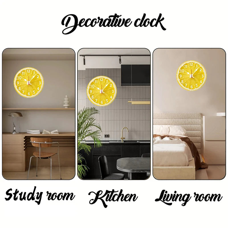 Lemon-Themed Wooden Round Silent Hanging Wall Clock, Suitable For Living Room, Office, Study Room, Bedroom, Home Decoration - image 5