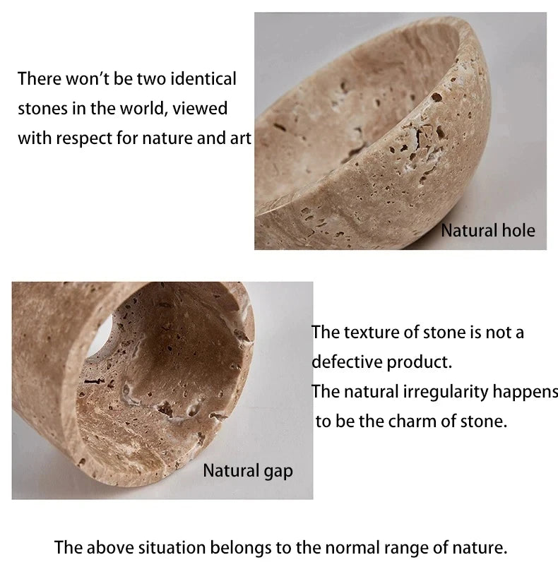 The Natural Stone Pendant Light features a bowl with natural holes and gaps, showcasing Travertine’s unique texture—these natural variations are not defects, making it perfect for complementing stone décor.