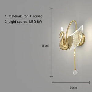 The Swan Wall Light seamlessly combines elegant indoor lighting with artistic design. Crafted from iron and acrylic, this decorative sconce features an 8W LED light source and measures 45cm in height by 30cm in width, adding a graceful touch to any room.