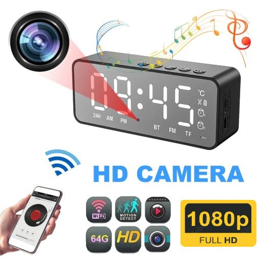 SpyCam Clock: Hidden HD camera in a digital clock with WiFi, motion detection, 1080p video, and remote smartphone viewing—ideal for discreet home security.