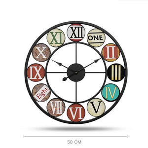 The Nordic Color-Ring Wall Clock features a round design with a black frame, mixed numeral styles, two black hands, and a 50 cm diameter.