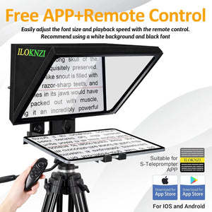 The Universal Portable Teleprompter showcases its compatibility with iOS and Android through a free app and remote control, allowing for seamless text display. Easily attachable to a tripod, it's the perfect tool for hassle-free content creation on multiple platforms.