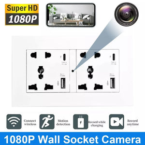 The EU Plug Wall Outlet SpyCam is a 1080P hidden camera designed as a dual outlet with USB ports. It features wireless connectivity, motion detection, and real-time monitoring for continuous recording, making it an ideal stealth surveillance solution.