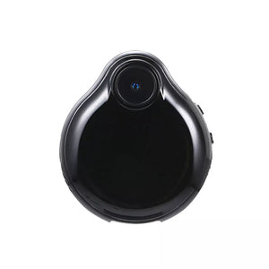 The Mini Necklace SpyCam is a discreet and stylish black round security camera featuring a single central lens, shown from the front view.