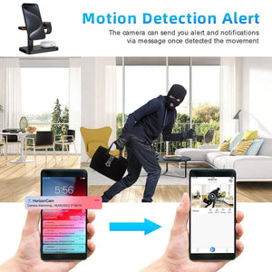 Instant notifications alert you to a masked intruder in the living room. The Universal Charger SpyCam's motion detection captures everything discreetly while blending into your environment and staying powered.