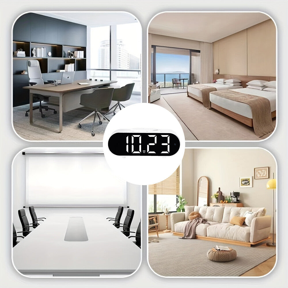 The Digital Clock Charger SpyCam, blending into any setting like an office, hotel room, conference room, or living room, discreetly hides its WiFi surveillance in a functional clock showing 10:23.