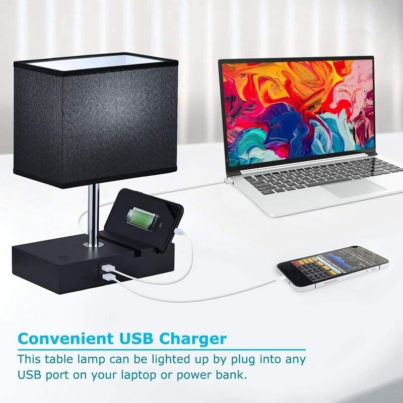 The Desk Lamp Charger SpyCam features a secret HD 1080P camera and a USB charger for powering smartphones and laptops, complemented by a black rectangular shade. Text reads: "Convenient USB Charger.