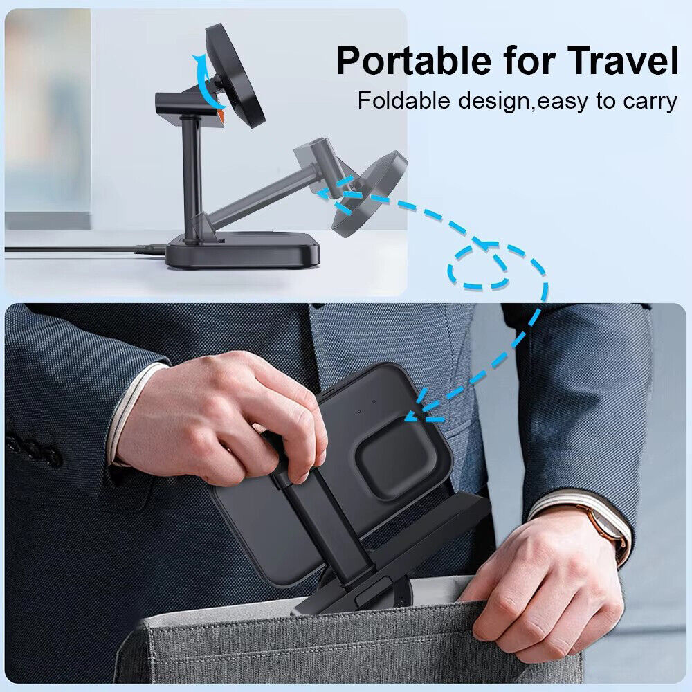 Illustrated in use, the foldable phone stand slips effortlessly into a jacket pocket, showcasing its travel-friendly compact design. Pair it with the sleek Universal Charger SpyCam for the ultimate on-the-go convenience!.