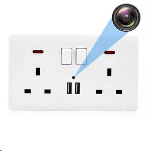 The UK Socket SpyCam ingeniously conceals a hidden camera within a wall power outlet that includes USB ports. It offers 1080P HD resolution and is discreetly marked by a faint blue spotlight, making it ideal for home surveillance.