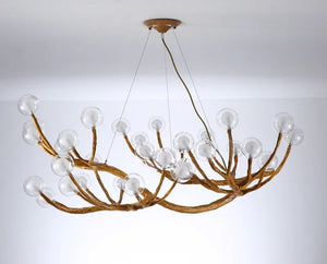 The Branch Pendant Light features distinct twisted golden branches and clear glass orb shades.