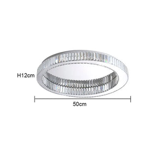 The Luxury Ceiling Circle Crystal Light is an elegant circular LED ceiling fixture featuring a crystal-like design, with dimensions of 50cm in diameter and 12cm in height, making it perfect for adding a touch of luxury to any room.